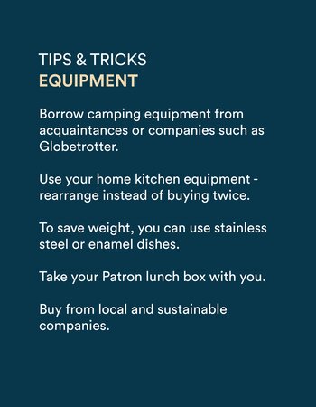 Graphic with camping equipment tips on a blue background