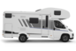 Autocaravana Carado con capuchina, vista lateral sobre fondo blanco