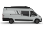 Autocaravana Carado como camper van blanco en vista lateral con techo elevable y puerta corredera