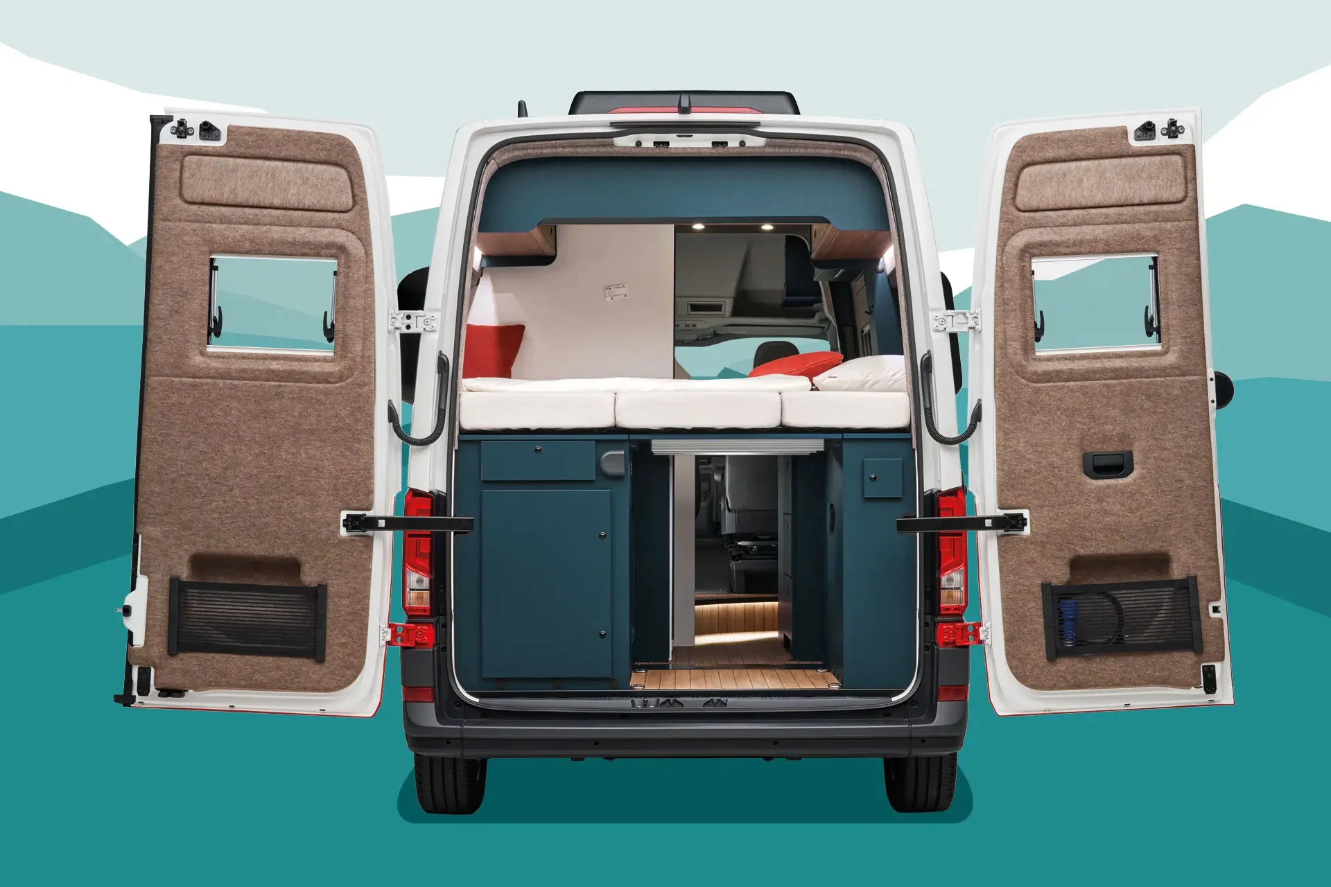 Unter dem Bett im ERIBA Car 600 befindet sich zusätzlicher Stauraum für Gepäck und Campingausrüstung.