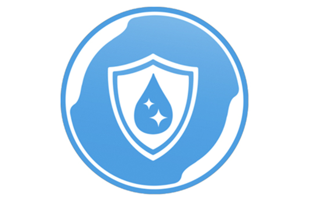 Blue and white symbol with drops stands for the removal of 99.99 per cent of bacteria by the HYMER clearliQ travel water filter in the motorhome.