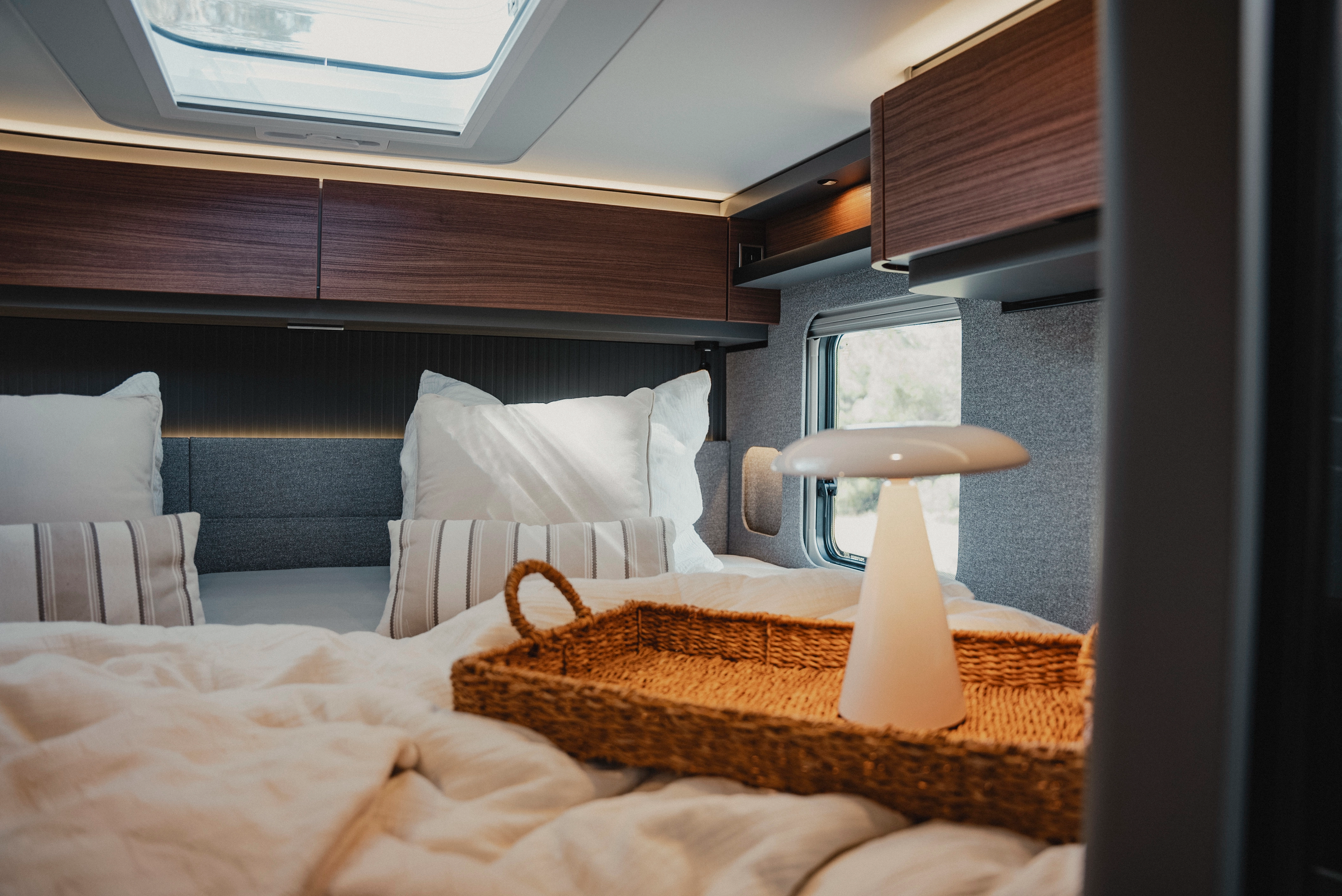 Maximum sleeping comfort and clever storage, showcased with Rochefort walnut furniture decor.